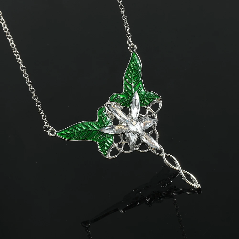 Fashion Long Elven Leaf Pendant Arwen Evenstar Pendant Necklace For Men And Women Movies Jewelry