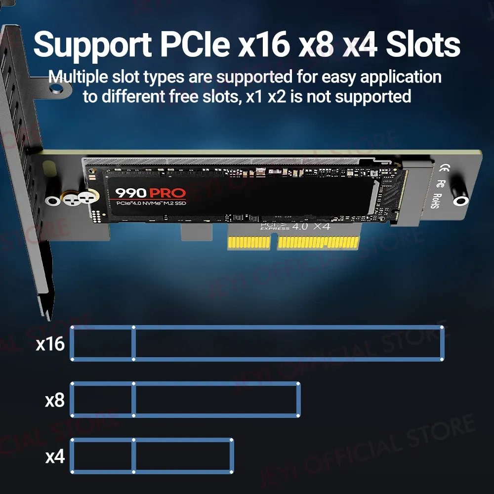 Color: Red - JEYI M.2 NVME to PCIe 4.0 3.0 Adapter With Aluminum SSD Heatsink, NVMe 64Gbps Gen4 PCIE x1 X4 X8 X16 Expansion Card for Desktop
