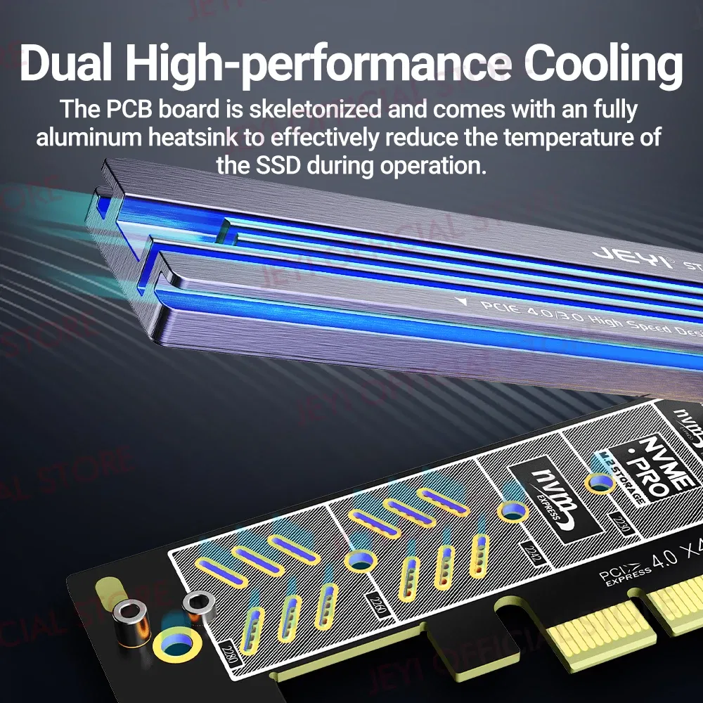 Color: Red - JEYI M.2 NVME to PCIe 4.0 3.0 Adapter With Aluminum SSD Heatsink, NVMe 64Gbps Gen4 PCIE x1 X4 X8 X16 Expansion Card for Desktop
