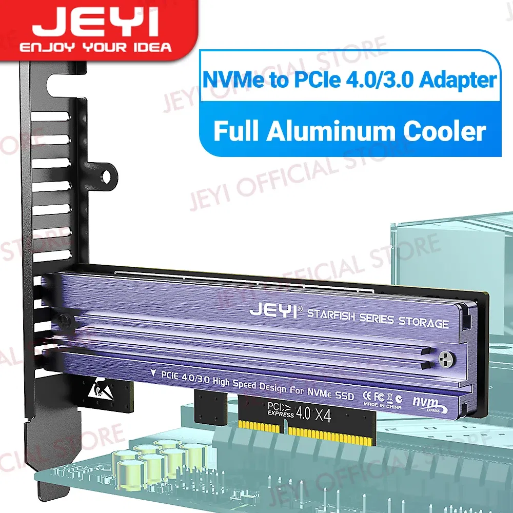 Color: Red - JEYI M.2 NVME to PCIe 4.0 3.0 Adapter With Aluminum SSD Heatsink, NVMe 64Gbps Gen4 PCIE x1 X4 X8 X16 Expansion Card for Desktop