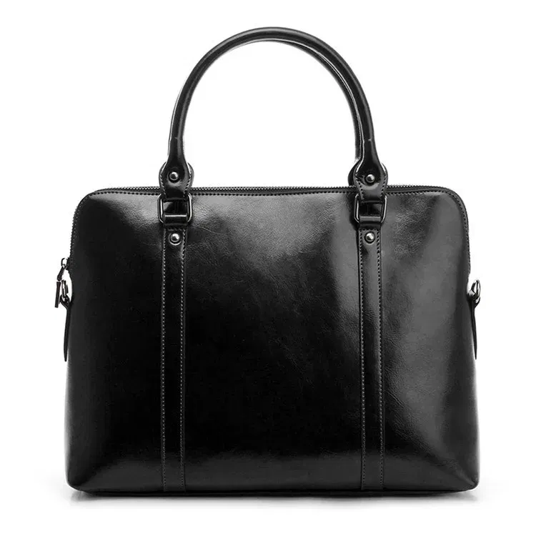 Color: black - Oyixinger New 100% Genuine Leather Briefcase For Woman 14 inch Laptop Bag Women's Handbags Office Ladies Shoulder Messenger Bags