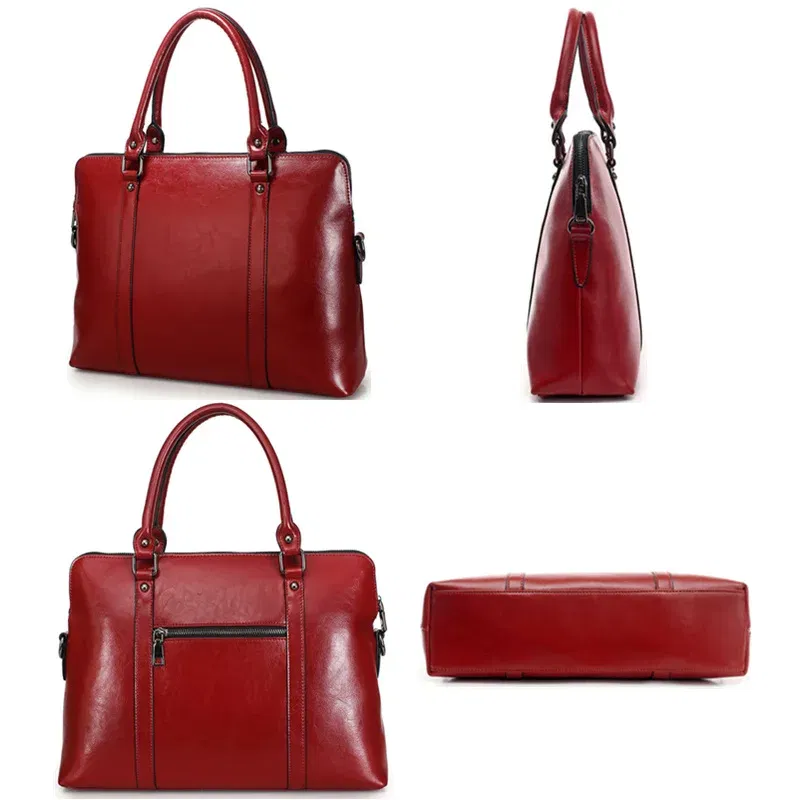 Color: black - Oyixinger New 100% Genuine Leather Briefcase For Woman 14 inch Laptop Bag Women's Handbags Office Ladies Shoulder Messenger Bags