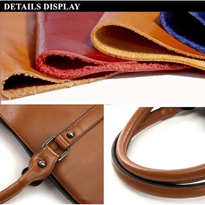 Color: black - Oyixinger New 100% Genuine Leather Briefcase For Woman 14 inch Laptop Bag Women's Handbags Office Ladies Shoulder Messenger Bags