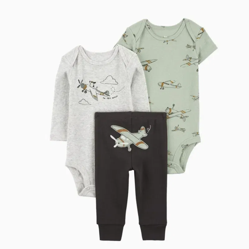 Color: army green, Ships From: CHINA, Kid Size: 24M - 3PCS Baby Boy Clothes Autumn Newborn Baby Clothes Bodysuits+Pants Animal Outfit Infant Pajama Pure Cotton Sets 0-24M Jumpsuit