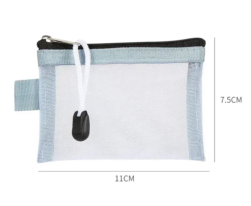 Color: Dark Grey - Mini Mesh Coin Bags Money Earphone Data Line Storage Bags Bus ID Credit Card Holder Zipper Pouch Traveling Small Coin Wallet