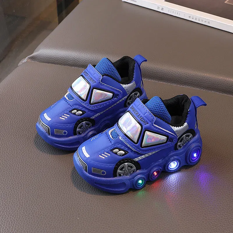 Color: WHITE, Shoe Size: 27 - Diseny Kids'Casual Shoes Led Light Car Club Cartoon PU Leather Spring Shoes For Children Anti-slip Red Blue Shoes Size 21-30