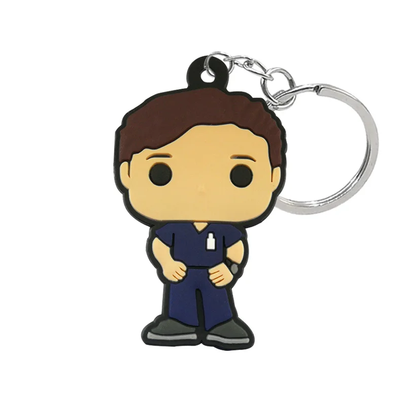 Color: Yellow - 1PCS PVC Rubber Key Ring Classic Anime Figure Mold Doctor Shape Petty Mini Key Holder Accessories Charms Fit Kid Gift Trinkets