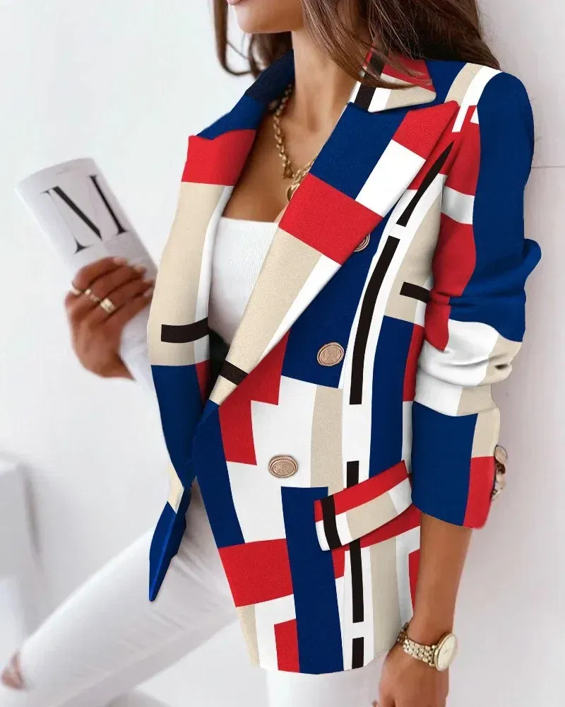 Color: Fuchsia, Size: M - 2022 Autumn and Winter Ruffled Long-sleeved Zipper Print Small Suit Jacket Women Blazers for Women Cropped Blazer Ladies Tops
