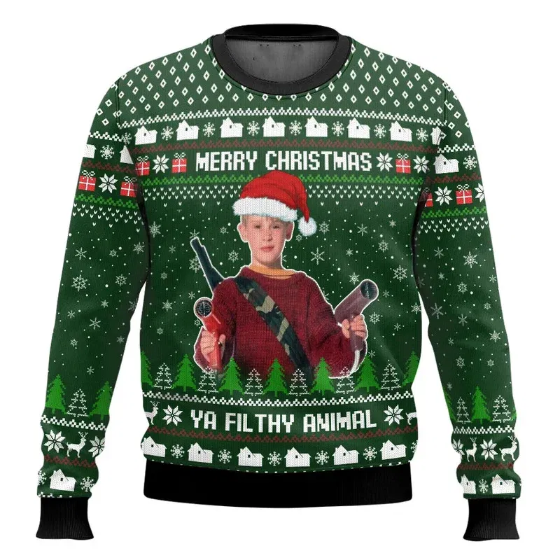 Color: Navy Blue, Size: S, Ships From: CHINA - Merry Christmas alone at home Ugly Christmas sweater cartoon animation Men's pullover 2026 fashionable couple shirts Sweatshirt