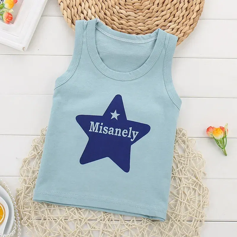 Color: GRAY, Kid Size: 7 - Summer Kids Tops Clothes Tank Sleeveless Breathable Cotton Children T-shirt Vest Top Clothing Outfit Cartoon Boys Girls 0-7Years