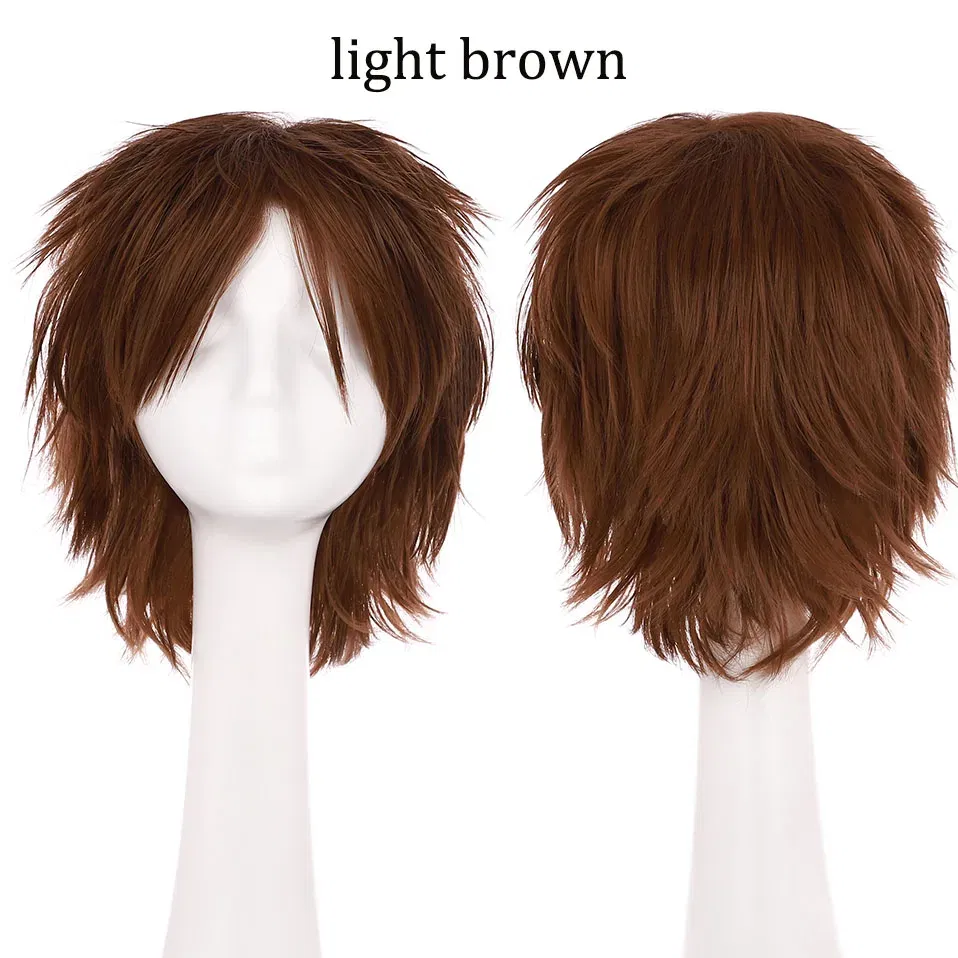 Color: Natural Color, Ships From: CHINA, Stretched Length: 8inches - S-noilite Synthetic Short Wig Blue Brown Black Women Men Cosplay Costume Party Head Wigs Hair