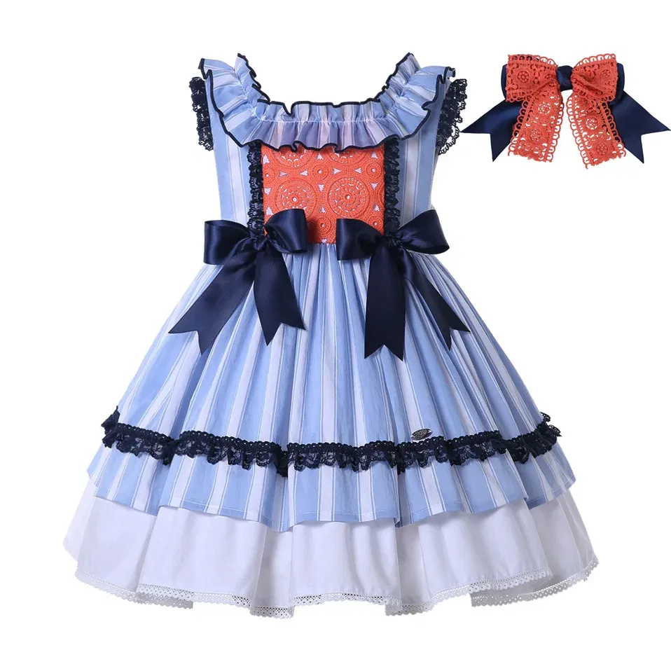 Color: MULTI, Kid Size: 6 - Pettigirl Summer Children Blue Stripe Baby Girls Princess Dresses for Evening Wedding Party Kids Birthday Gifts 2345681012 Years