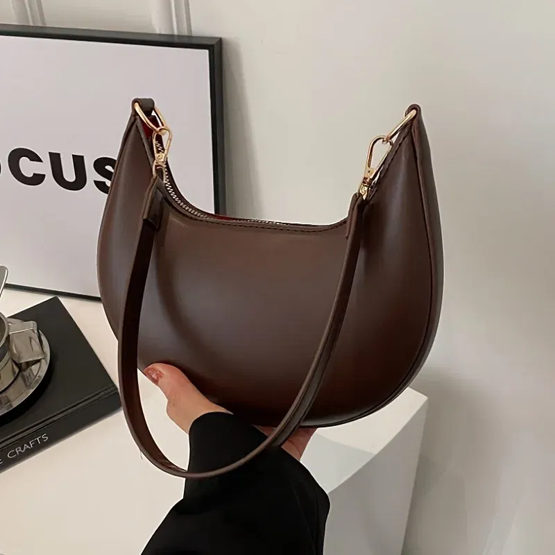 Color: WHITE - New Fashionable High-end Moon-shaped Baseball Bag, Showing Luxury, Women's Single Shoulder Bag