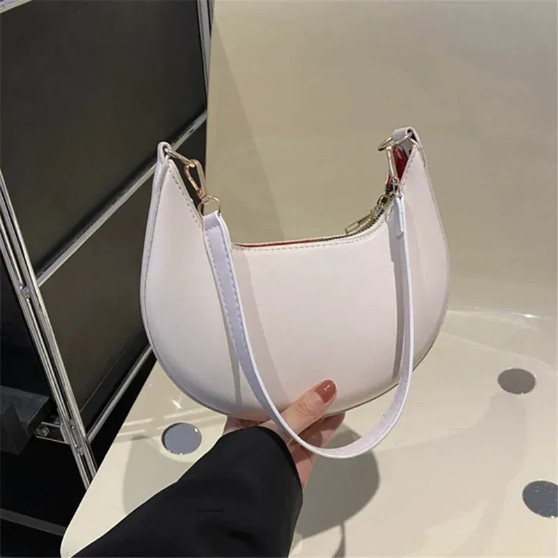 Color: WHITE - New Fashionable High-end Moon-shaped Baseball Bag, Showing Luxury, Women's Single Shoulder Bag