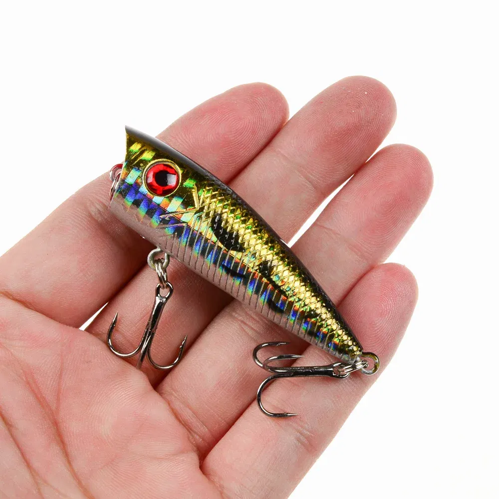 Color: multi - 1pc Popper Fishing Lure 6cm/6.5g Hard Bait Artificial Topwater Bass Trout Pike Wobbler Fishing Tackle with 2 Treble Hooks