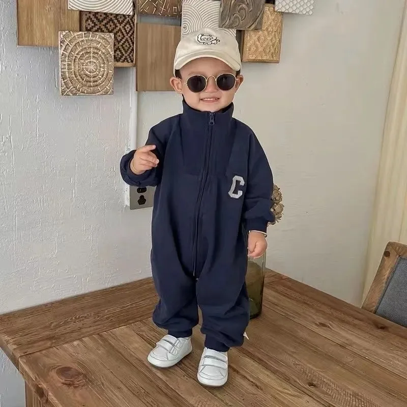 Color: GRAY, Kid Size: 9M - MILANCEL Autumn Baby Clothes Letter Print Boys Rompers Front Zipper Infant Boys Jumpsuits Toddler Outfit