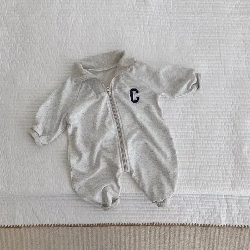 Color: GRAY, Kid Size: 9M - MILANCEL Autumn Baby Clothes Letter Print Boys Rompers Front Zipper Infant Boys Jumpsuits Toddler Outfit