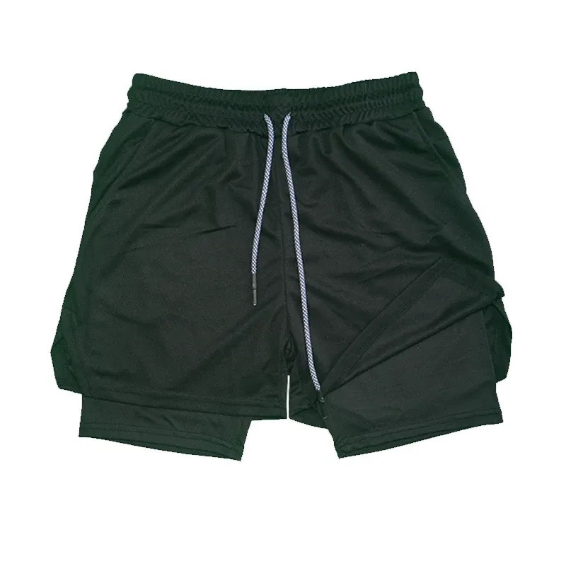 Color: Brown, Size: M - Men's Double Layer Fitness Shorts Drawstring Mesh Lining Elastic Waist Breathable Quick Dry to Beach Pool Summer Male