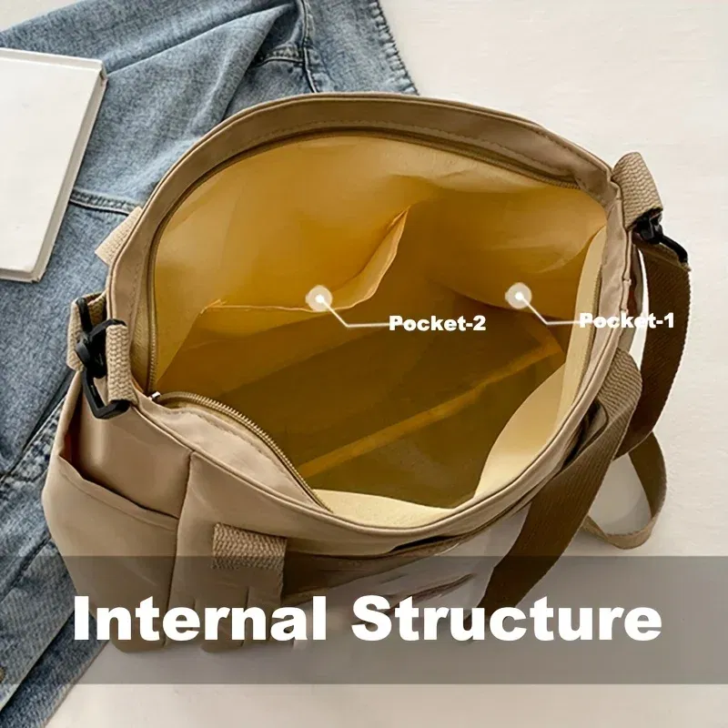 Color: Blue - Large Capacity Nylon Crossbody Bag Casual Solid Color Messenger Shoulder Bag with Removable Strap