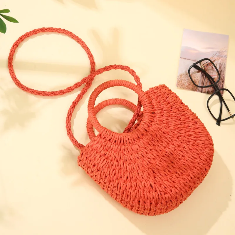 Color: green - Handwoven Straw Rattan Half-Moon Beach Handbag Large Capacity Women Summer Hollow Out Crossbody Shoulder Bag