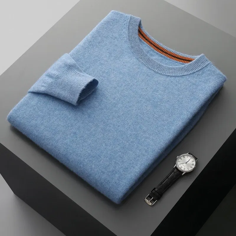 Color: black, Size: M, Ships From: CHINA - Autumn Winter Men's O-Neck Pullover Sweater 100% Cashmere Simple Basic Knitwear Cashmere Solid Color Clothing Casual Warm Tops