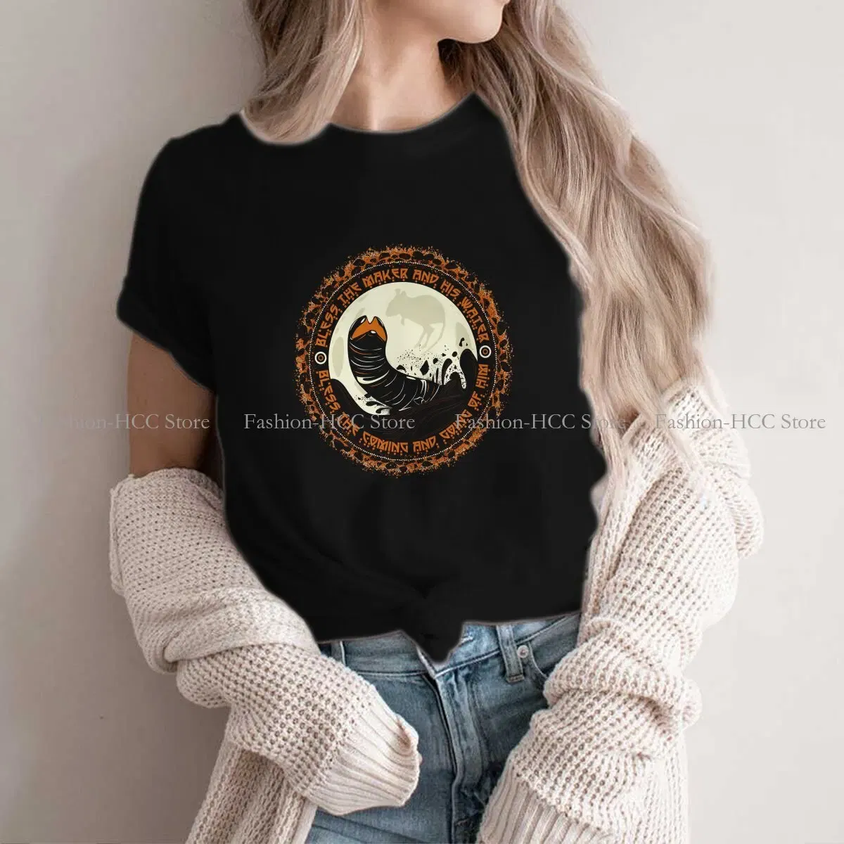 Color: black, Size: XXL - Essential Graphic Polyester TShirt Arrakis Creative Streetwear Comfortable T Shirt Female