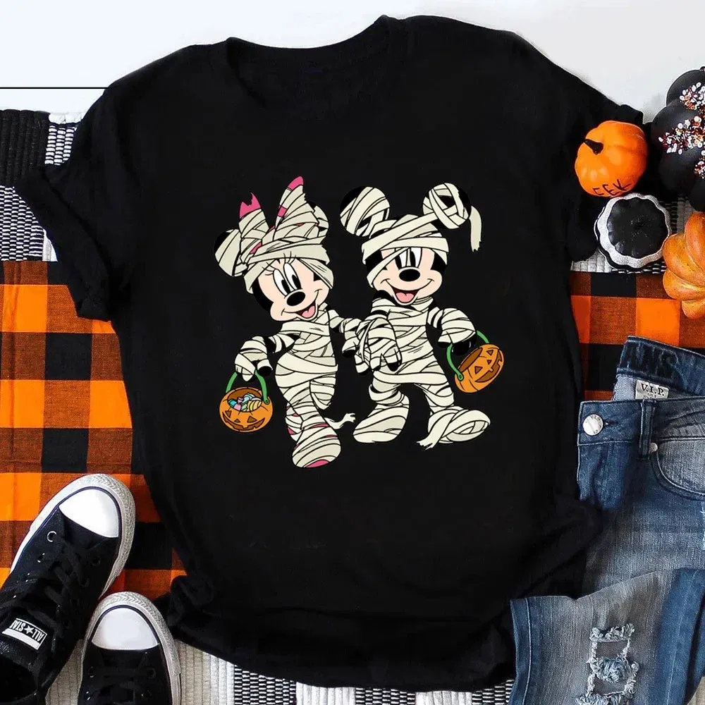 Color: Beige, Kid Size: 4 - Funny Mickey Minnie Mummy Print Disney Children Cotton T Shirts Trick Treat Fashion Halloween Cute Kid Clothes Girls Streetwear