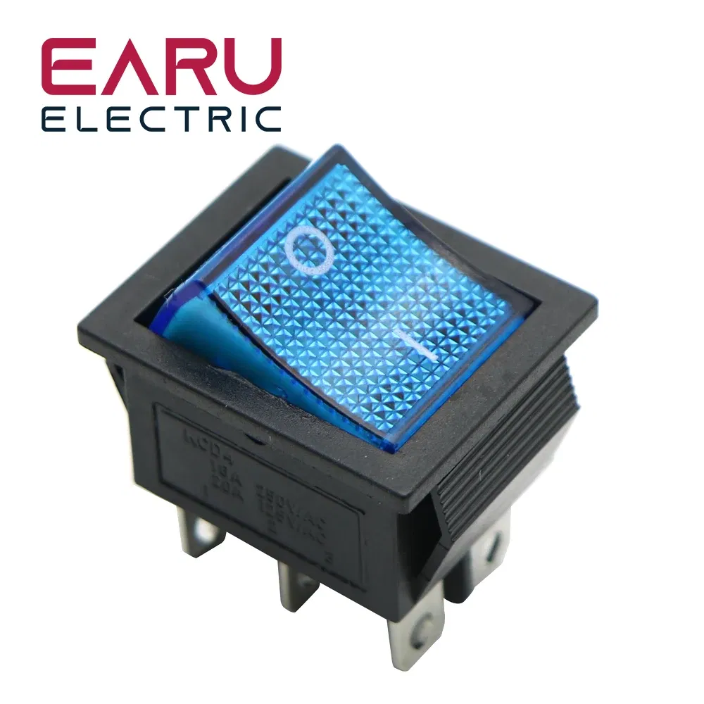 Color: Blue - Latching Rocker Switch Power Switch I/O 4 Pins With Light 16A 250VAC 20A 125VAC KCD4 DPST Red Yellow Green Blue Black Boat