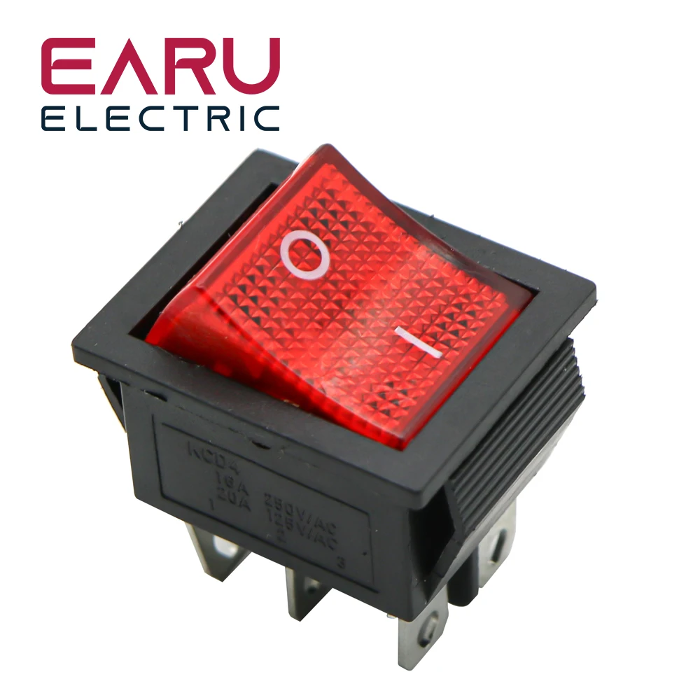 Color: Blue - Latching Rocker Switch Power Switch I/O 4 Pins With Light 16A 250VAC 20A 125VAC KCD4 DPST Red Yellow Green Blue Black Boat