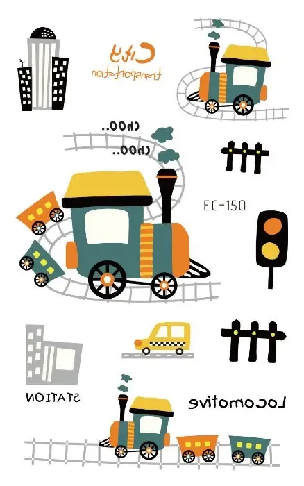 Color: Orange - 1Sheets Vehicle Temporary Tattoo Small Cars Helicopter Train Steamship Hot Air Balloon Kid Waterproof Fake Tattoo Sticker