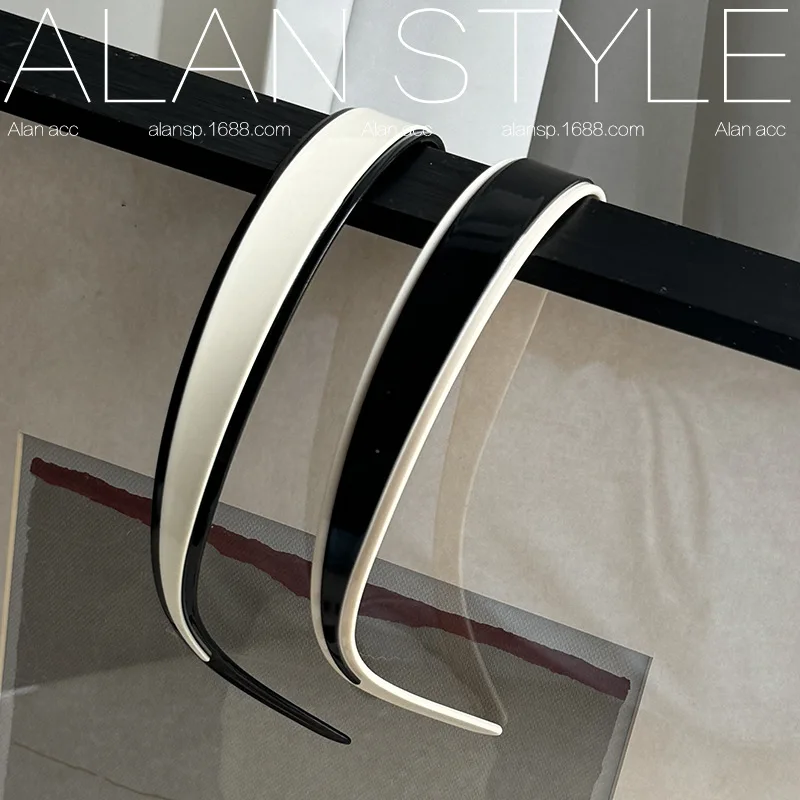 Color: GRAY - Black White Hair Bands for Girls and Women Acetate Headband Headwear Hair Accessories Elegant Simple Style Hairband