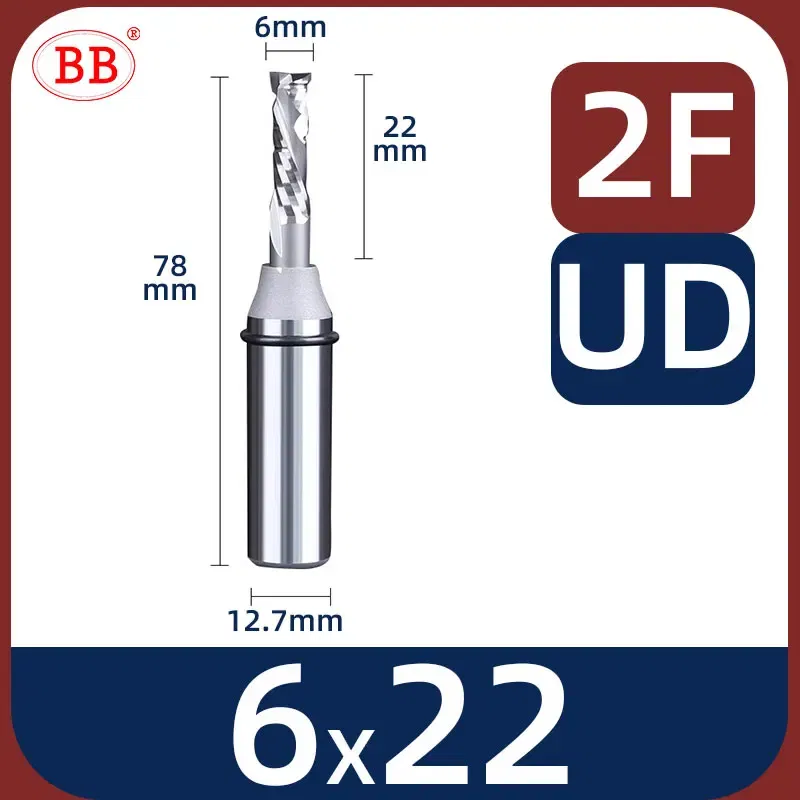 Cutting Edge Length: 35mm, Dimensions: 3.175*1*3 - BB Straight Slot Milling Cutter CNC Wood Engraving Machine Mill Rough Shape TCT Coated Edge D 6mm 8mm 2T 3T 4F Shank 1/2 12.7mm