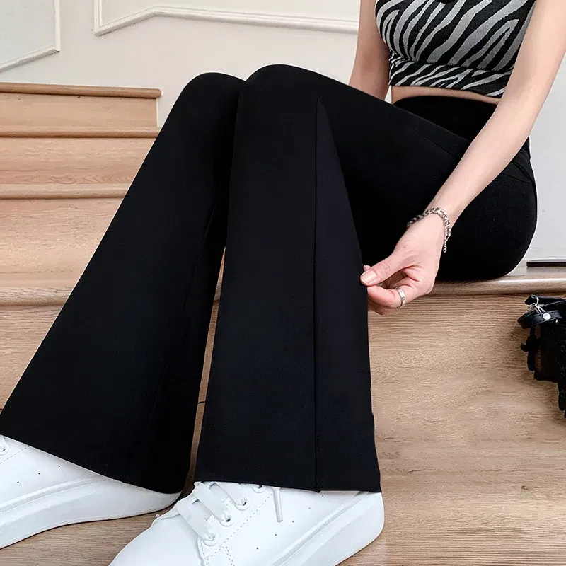 Color: black, Size: XL - Women Flare Pants Slim High Waist Solid Sexy Shark Flare Pants Fashion Casual Streetwear Elastic Butt Lift Skinny Leggings