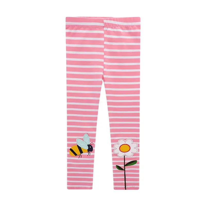 Color: Ivory, Kid Size: 6T - Jumping Meters New Arrival Girls Leggings Pant With Bee Embroidery Fashion Stripe Kids Skinny Pants Toddler Kids Pencil Pant