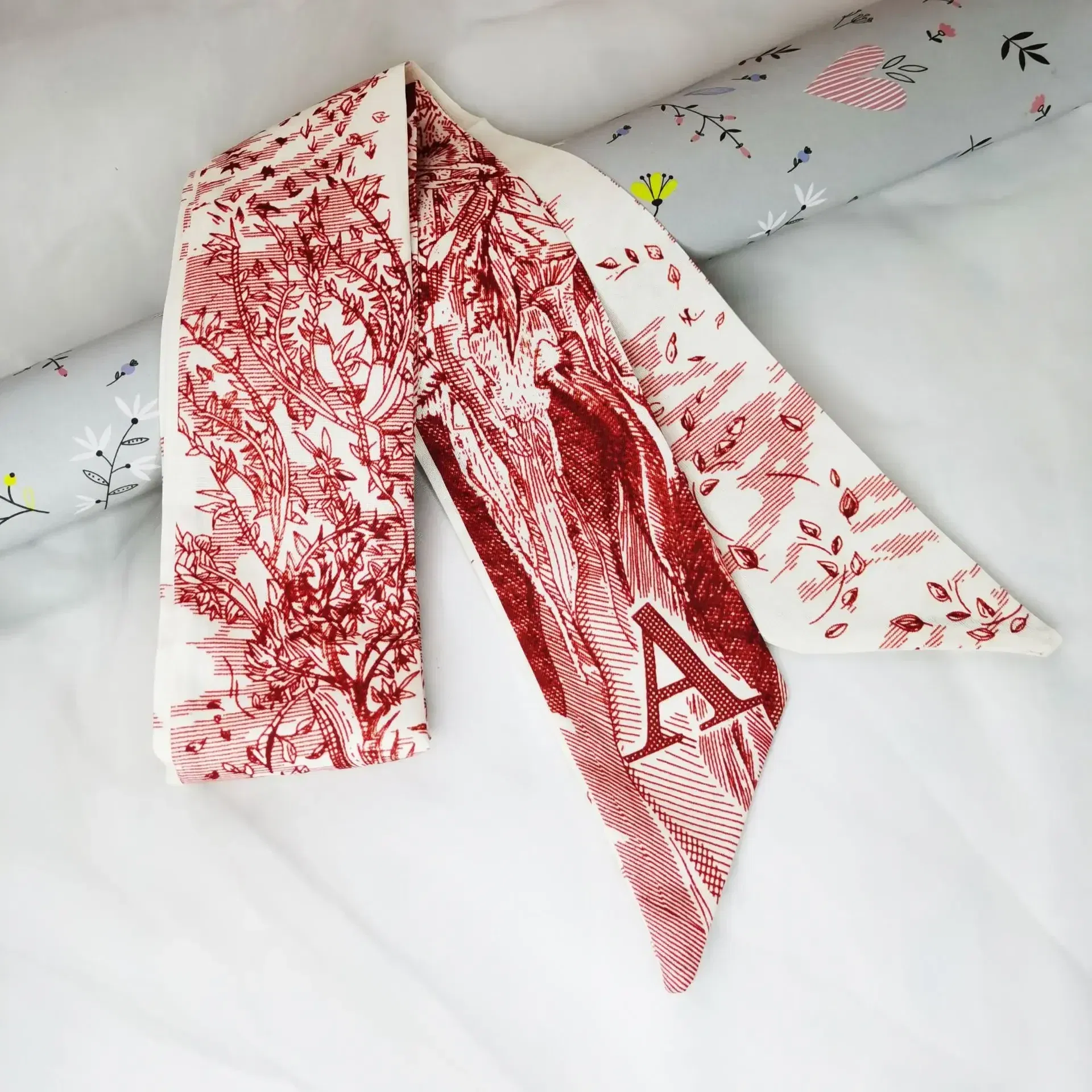 Color: Beige, Size: XXS - Fashion Skinny Scarf Women Luxury letter Printing Tie Bag Handle Ribbon Hair Band Women's Headscarf New Lady Design Silk Scarves