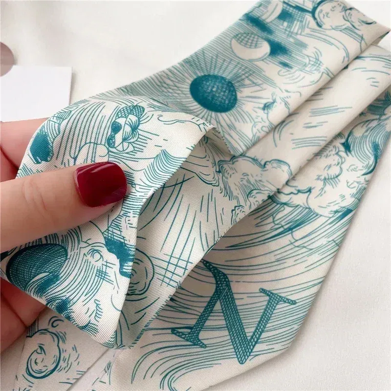 Color: Beige, Size: XXS - Fashion Skinny Scarf Women Luxury letter Printing Tie Bag Handle Ribbon Hair Band Women's Headscarf New Lady Design Silk Scarves