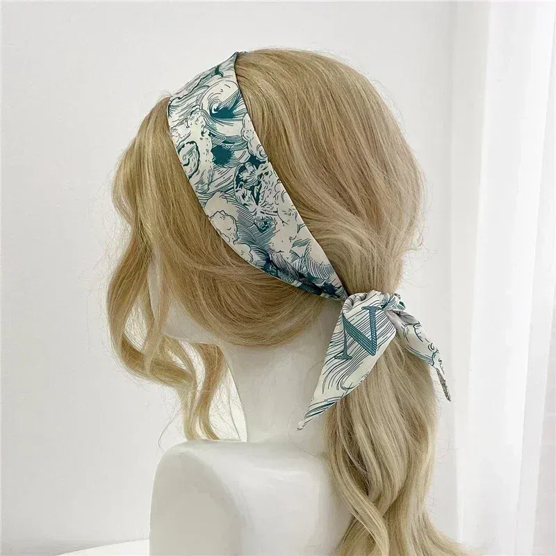Color: Beige, Size: XXS - Fashion Skinny Scarf Women Luxury letter Printing Tie Bag Handle Ribbon Hair Band Women's Headscarf New Lady Design Silk Scarves