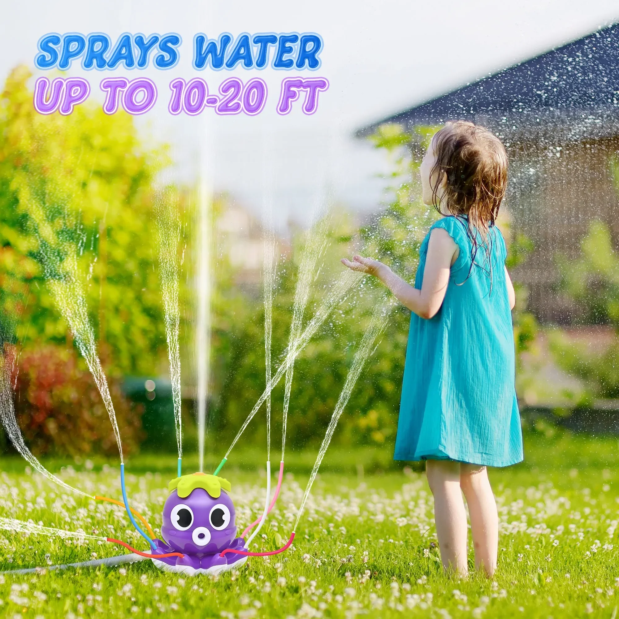 Color: Red - Sprinkler Rotating Spray Outdoor Games Summer Water Toy for Kids Garden Octopus Backyard Yard Cartoon Splash Baby Bath Toys Gift