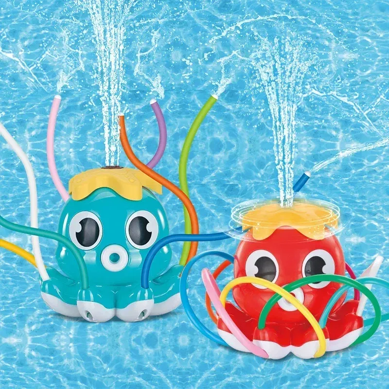 Color: Red - Sprinkler Rotating Spray Outdoor Games Summer Water Toy for Kids Garden Octopus Backyard Yard Cartoon Splash Baby Bath Toys Gift