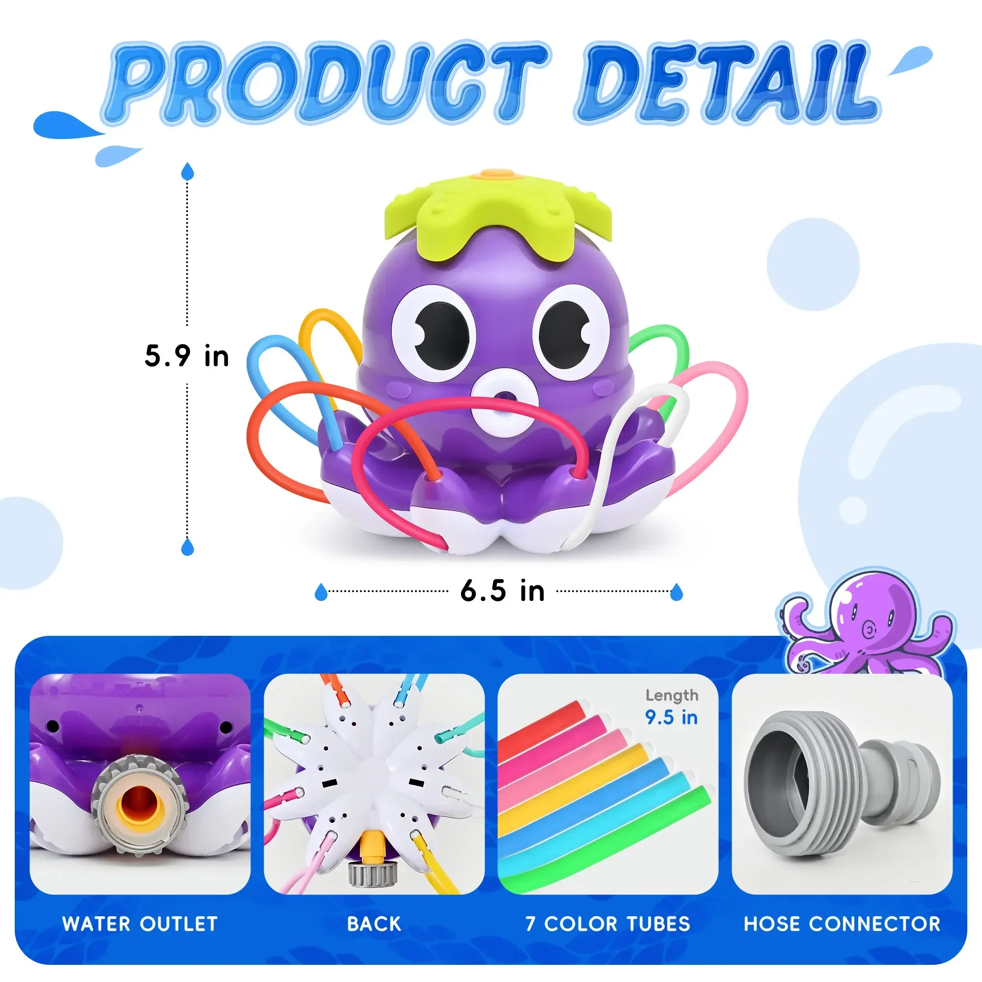 Color: Red - Sprinkler Rotating Spray Outdoor Games Summer Water Toy for Kids Garden Octopus Backyard Yard Cartoon Splash Baby Bath Toys Gift