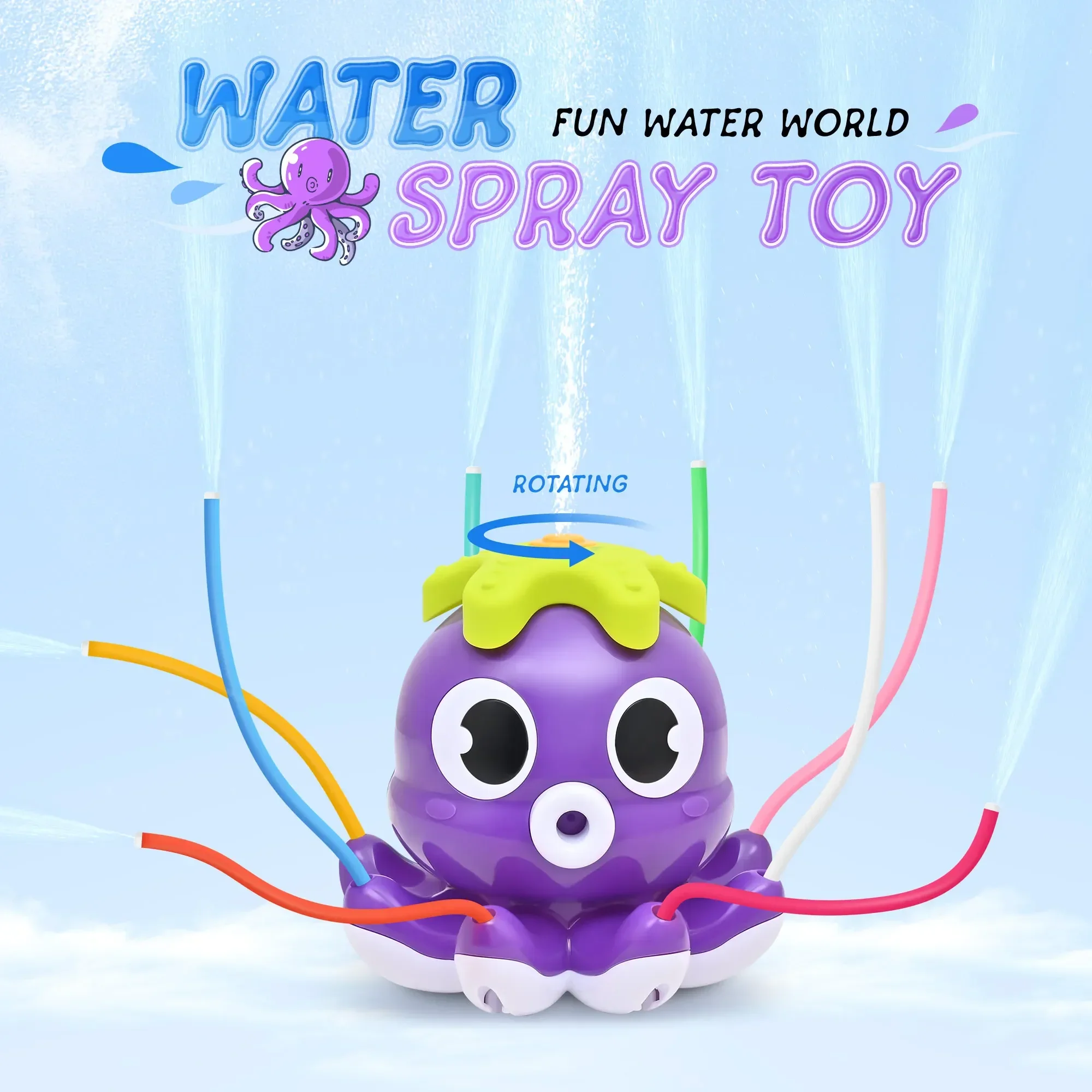 Color: Red - Sprinkler Rotating Spray Outdoor Games Summer Water Toy for Kids Garden Octopus Backyard Yard Cartoon Splash Baby Bath Toys Gift