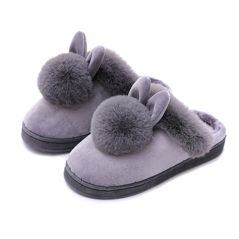 Color: green, Shoe Size: 33 - Women Home Slippers Indoor Bedroom Light Couple Slipper Solid Soft Flip Flops Winter Warm Furry Plush Shoes
