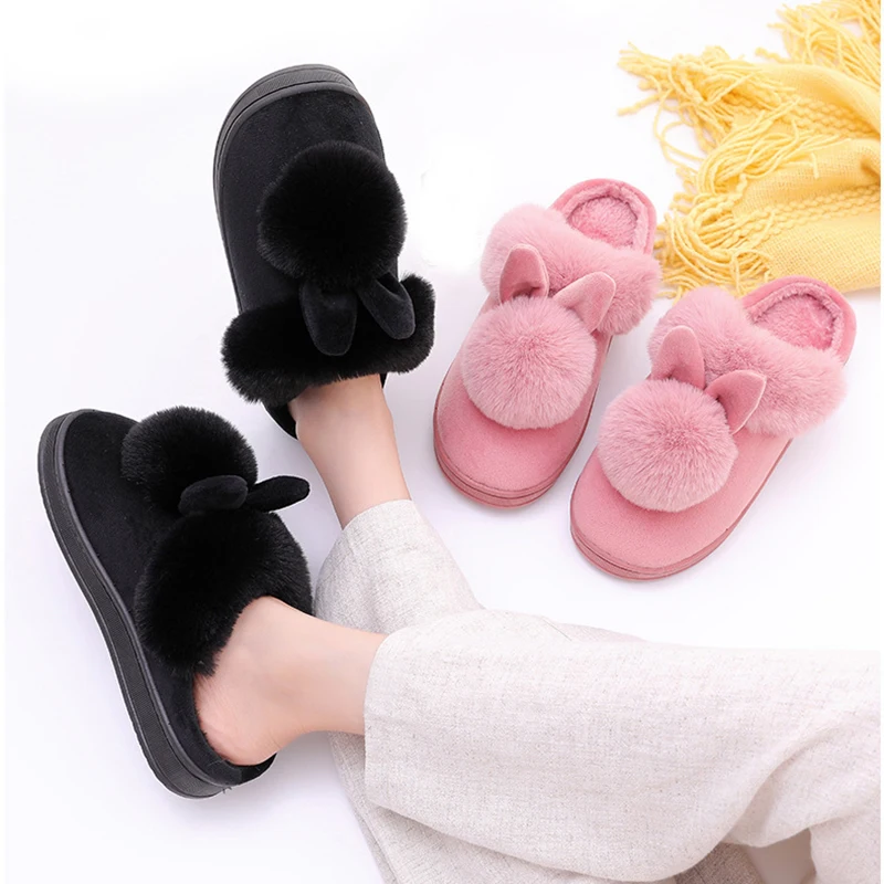 Color: green, Shoe Size: 33 - Women Home Slippers Indoor Bedroom Light Couple Slipper Solid Soft Flip Flops Winter Warm Furry Plush Shoes