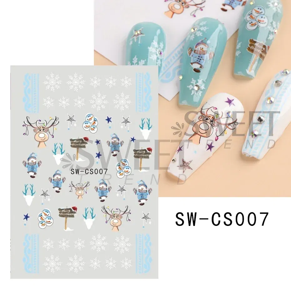 Color: Slate - 5D Embossed Elk Nail Art Sticker Cute Christmas Winter Santa Claus Snowflake Gingerbread Man Engraved Slider Manicure Decoration