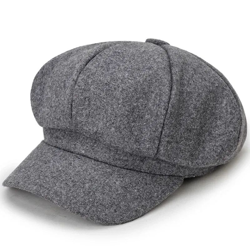 Color: Blue - Woolen solid color beret fashion outdoor cotton hat autumn and winter windproof hats men's and women's universal caps