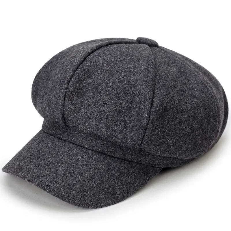 Color: Blue - Woolen solid color beret fashion outdoor cotton hat autumn and winter windproof hats men's and women's universal caps