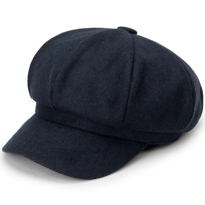 Color: Blue - Woolen solid color beret fashion outdoor cotton hat autumn and winter windproof hats men's and women's universal caps
