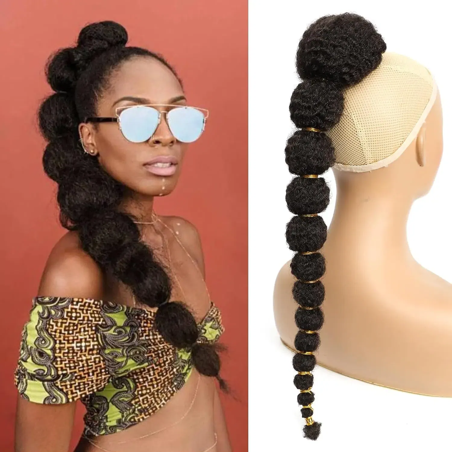 Color: #4, Stretched Length: 24inches - Kinky Afro Puff Ponytail Extension for Black Women 18/24 Inch Long Lantern Bubble Drawstring False Pigtail Synthetic Hair Piece