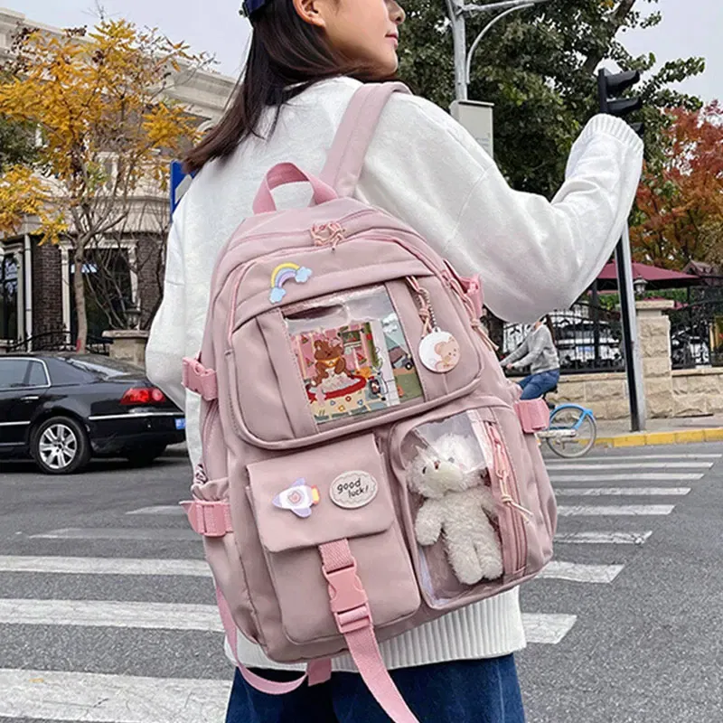 Color: Pink - Cute Girls Backpack Fashion Cartoon Teen Student School Backpack Lovely Women's Bag Versatile Laptop Girl's School Bag