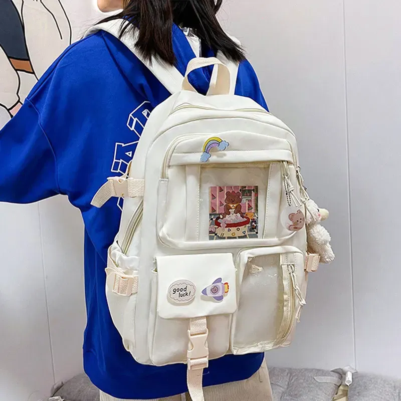 Color: Pink - Cute Girls Backpack Fashion Cartoon Teen Student School Backpack Lovely Women's Bag Versatile Laptop Girl's School Bag